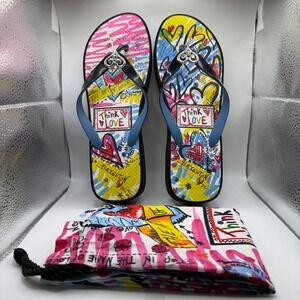 Brighton Julia Graffiti Heart‎ Charm Platform Flip Flops Sandals Size 9